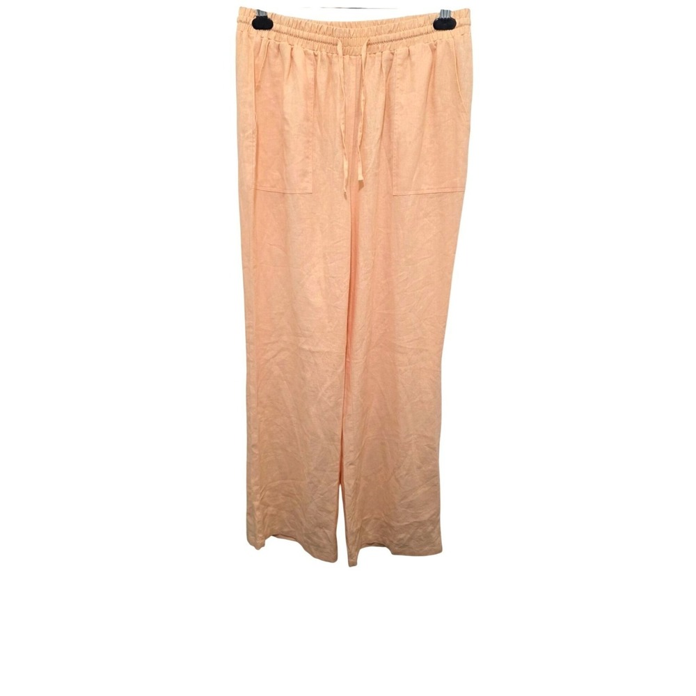 Happily Grey Women's Peach Drawstring Wide-Leg Pants Lightweight Linen Blend Siz